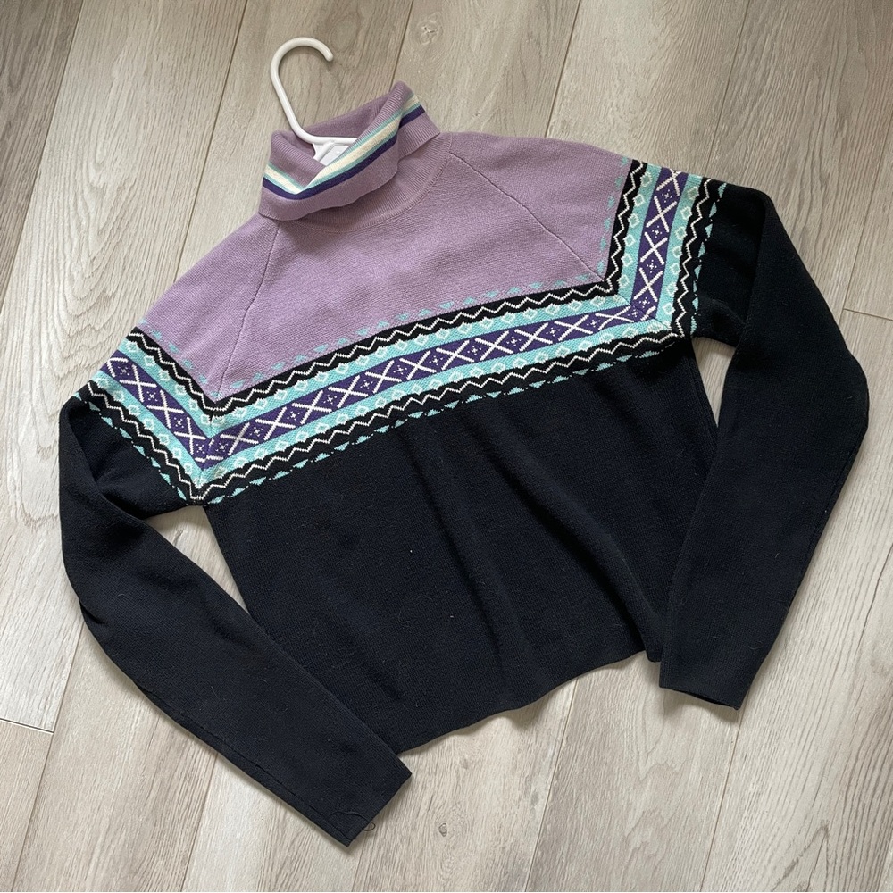 Purple and Black Women's Turtleneck Sweater